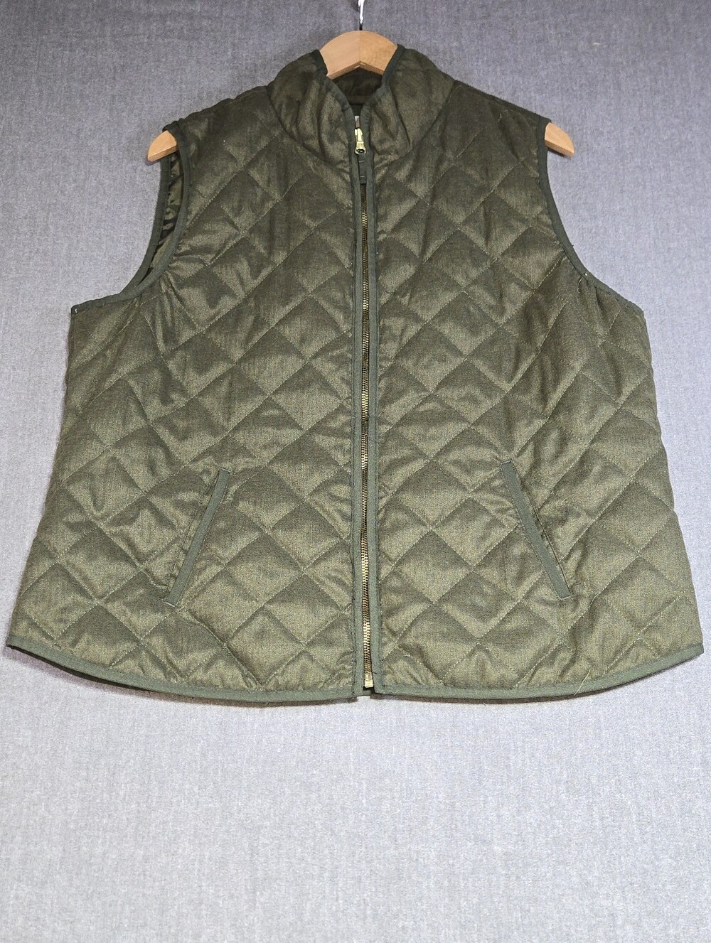 Old Navy Quilted Vest Mens XL Olive Green Herringbone Full Zip Stand Collar